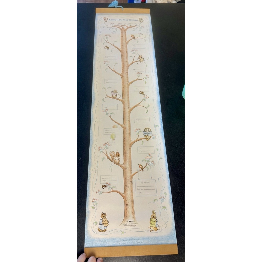 Vtg 70s Beatrix Potter Growth Chart 1976 Woodland Animals Tree Wall Hanging 37"